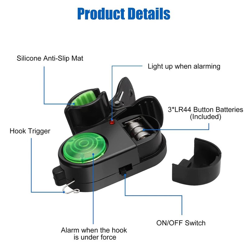 Alarm gigitan memancing, Alarm Alarm memancing elektronik sensitif, bel peringatan suara dengan lampu LED 4 buah