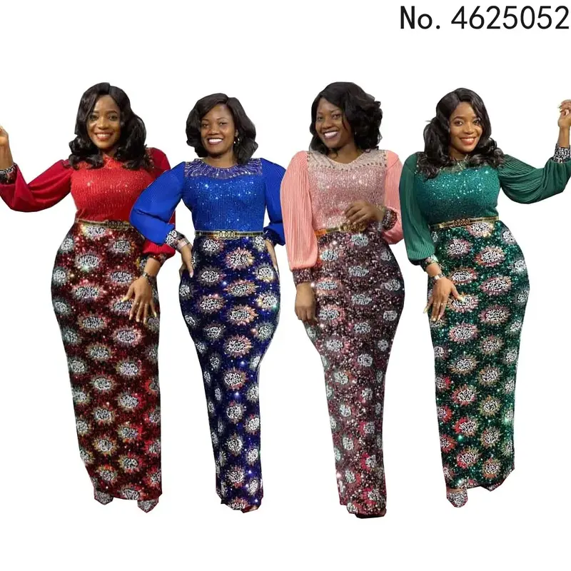 Африканские платья для женщин 2024 Дашики с блестками роскошное вечернее женское длинное платье макси, африканская одежда, женское платье