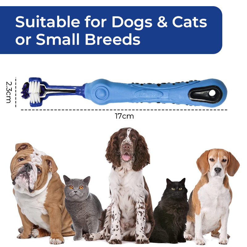 Spazzolino da denti per animali domestici a tre lati spazzolino da denti Multi-angolo a tre teste spazzola per cani e gatti strumento per la cura dei denti dell'alitosi pulizia della bocca