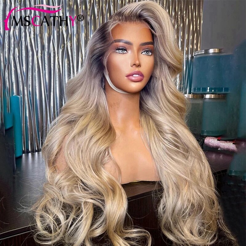 13x4 Ash Grey Blonde Lace Front Wigs Body Wave Brazilian Virgin Human Hair Wigs For Women Ombre HD Transparent Lace Frontal Wig