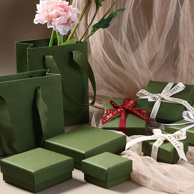 1Pc Vintage verde scatola di immagazzinaggio di gioielli borsa anello orecchini ciondolo braccialetto collana organizzatore scatola di imballaggio di gioielli regalo di carta