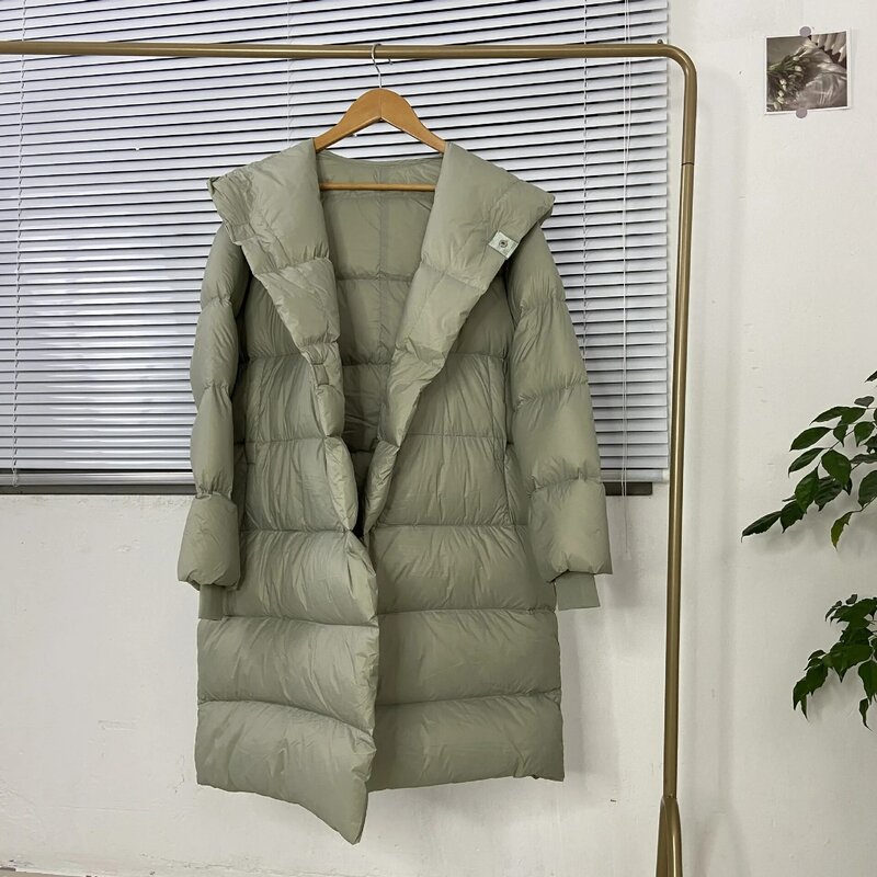 Pato branco para baixo jaqueta feminina casaco de comprimento médio 90% de alta qualidade sólida macio e quente com capuz luz de luxo casaco de inverno casacos
