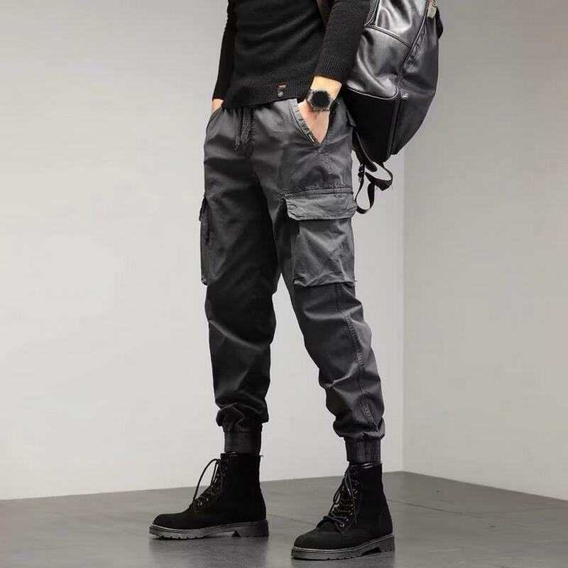 Celana panjang kargo pria, celana kargo bergaya dengan beberapa kantong nyaman pinggang sedang kain bernapas untuk Hip Hop