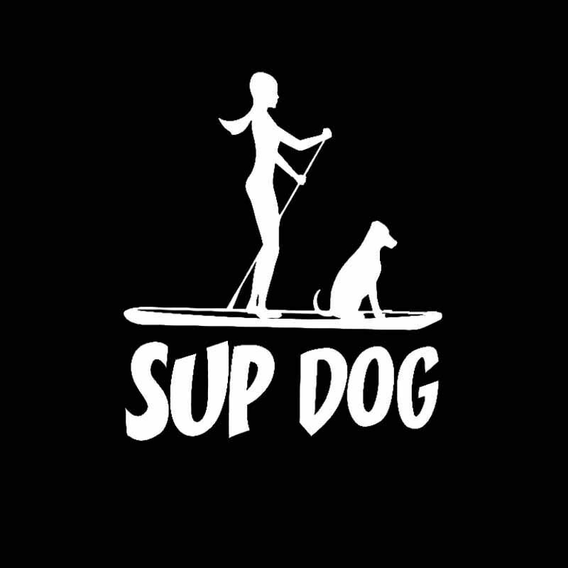 Stiker mobil, kepribadian Paddle Surfing Dog stiker Vinyl Body Bumper mobil jendela belakang stiker dekorasi tahan air 15cm * 13cm