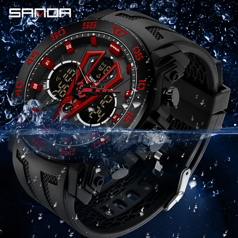 Męski zegarek elektryczny SANDA 6105 wielofunkcyjny modny Trend na zewnątrz budzik świetlny wodoodporny, odporny na wstrząsy zegarek na rękę 2023