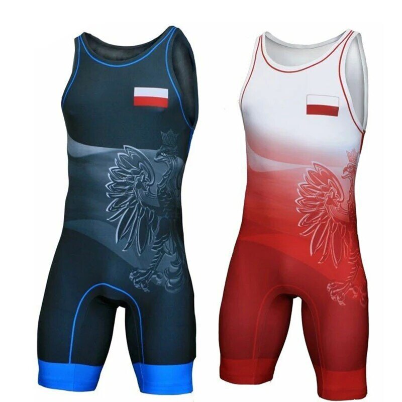 Bendera Polandia Singlet Gulat Bodysuit Leotard Pakaian Dalam GYM Tanpa Lengan Triathlon Angkat Beban Pakaian Renang Lari