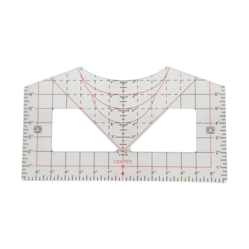 Guia régua camiseta para alinhamento vinil, régua camiseta acrílica para design central, ferramenta medição