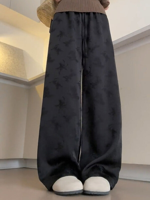 Nowe w chińskim stylu narodowym różowe żakardowe spodnie z szerokimi nogawkami damski, wiosenny temperamentem niszowy design wąski proste długie spodnie