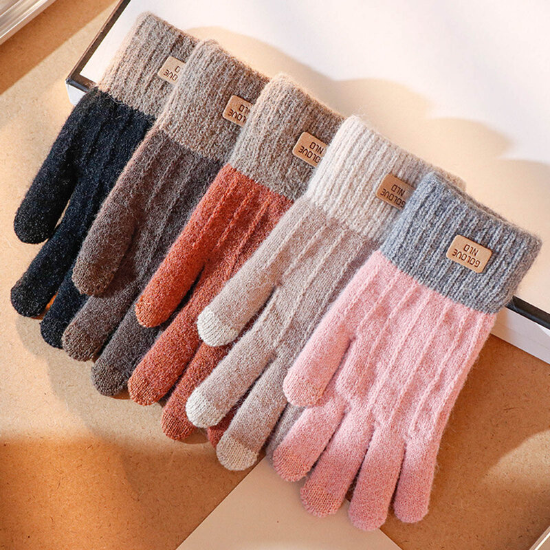 Женские зимние перчатки с сенсорным экраном простые ветрозащитные однотонные утолщенные перчатки для женщин и девочек зимний подарок