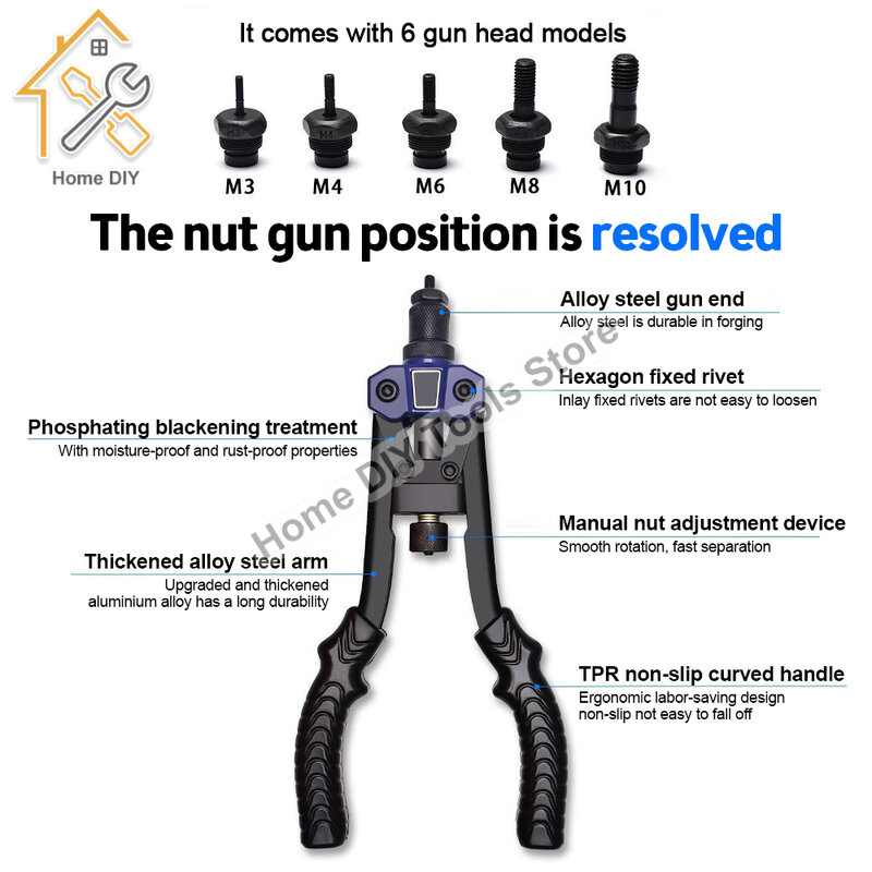 Hand Threaded Rivet Nuts Guns Riveter Labor-saving Hand Riveter Double Insert Manual Auto Riveter Gun Riveting Rivet Tool