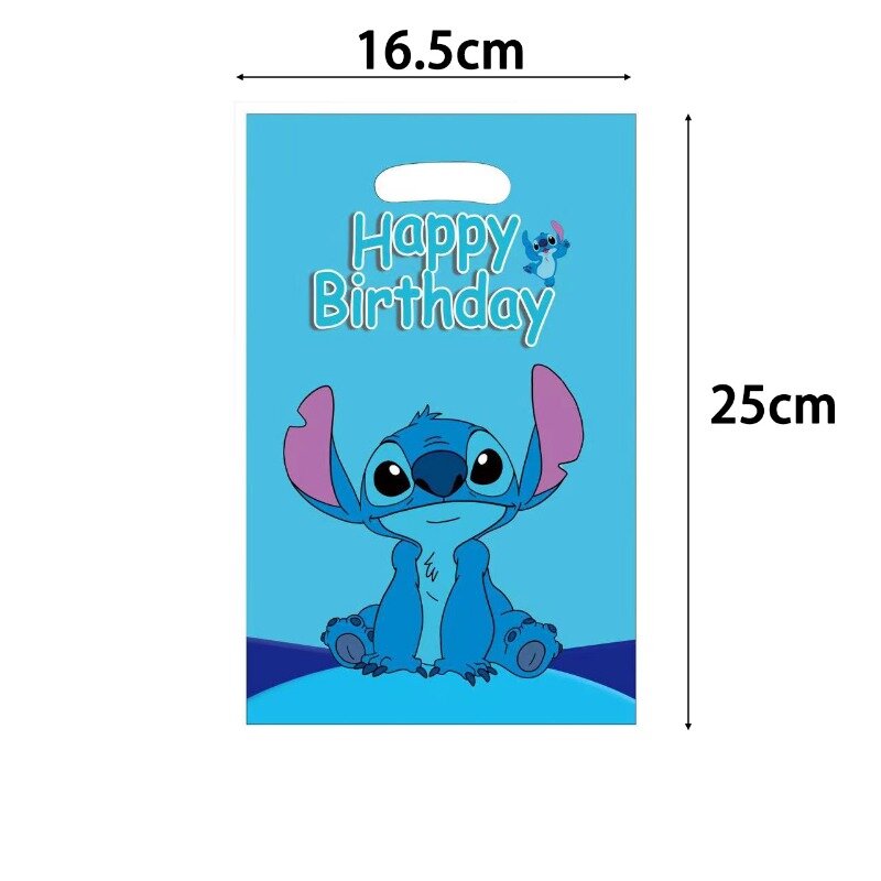 ถุงผ้า Disney Lilo & Stitch ถุงใส่ของขวัญสำหรับงานเลี้ยงสำหรับเด็กอุปกรณ์ปาร์ตี้ถุงของขวัญสีชมพูตะเข็บสีฟ้าสำหรับวันเกิดสำหรับเด็ก
