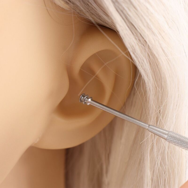 Herramienta de eliminación de cera de los oídos 2 en 1 portátil, cuchara de acero inoxidable, doble extremo, espiral