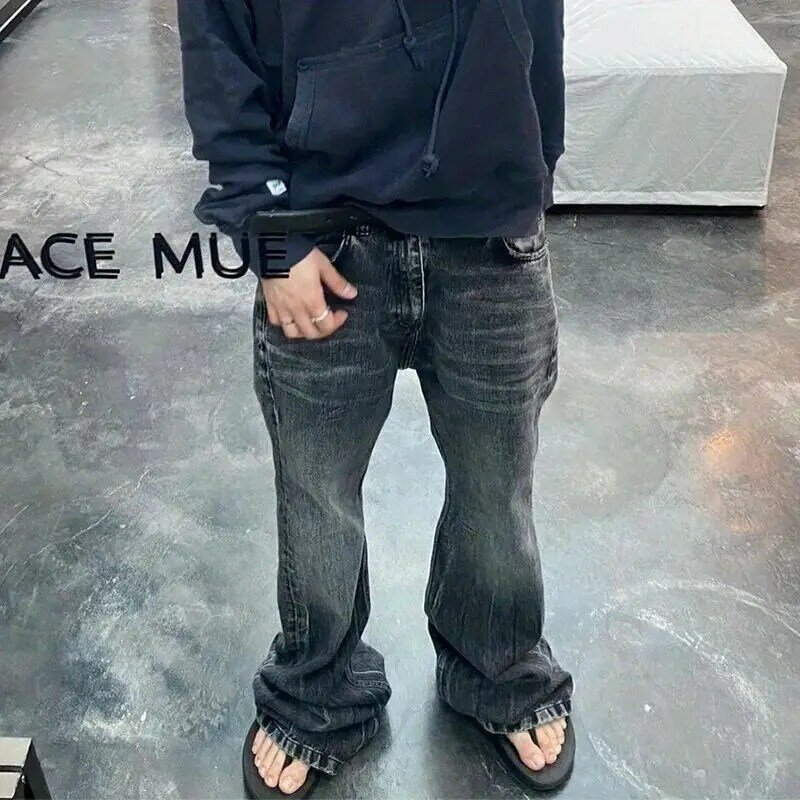 Spring Washing Distressed Black Grey Hole Jeans Men High Street Casual Slightly Mopping the Floor Fashion Casual Pants