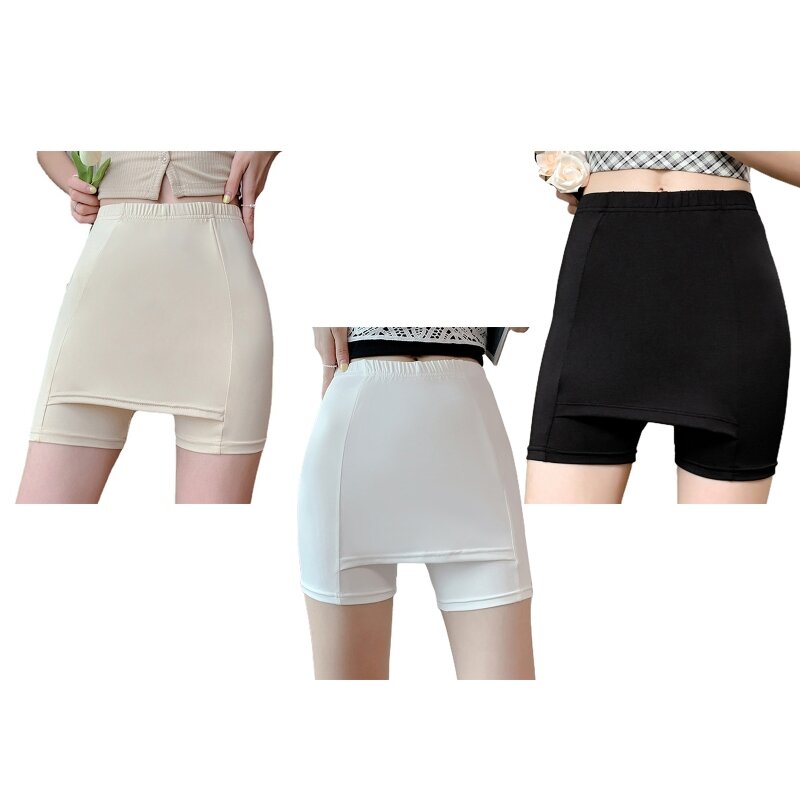 Women Seamless Double Layer Safety Pants Tummy Control Butt Lifting Workout Fitness Running Under Dress Slip Shorts