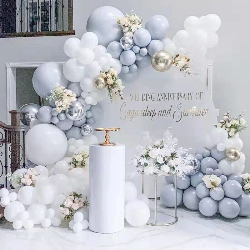 Kit Lengkungan Karangan Bunga Balon Perak Putih Abu-abu dengan Balon Lateks 18 Inci untuk Dekorasi Latar Belakang Pesta Ulang Tahun Pernikahan Bayi Shower