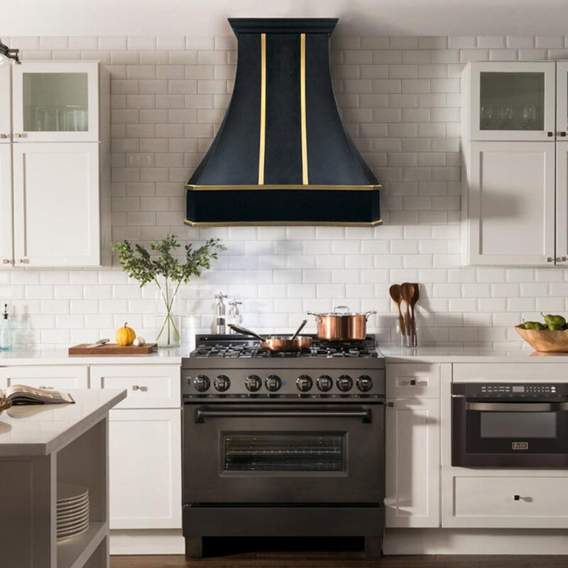 Kitchen Range Hoods Stainless Steel With Hand Made And Curve Brass Custom Design Luxury Electric Smooth Wall Mounted LOW Noise