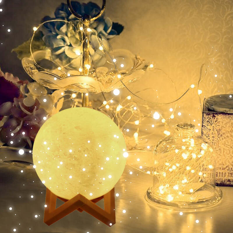Lámpara de Luna 3D alimentada por batería con soporte, luz nocturna LED estrellada, decoración de dormitorio, regalo para niños, 8cm