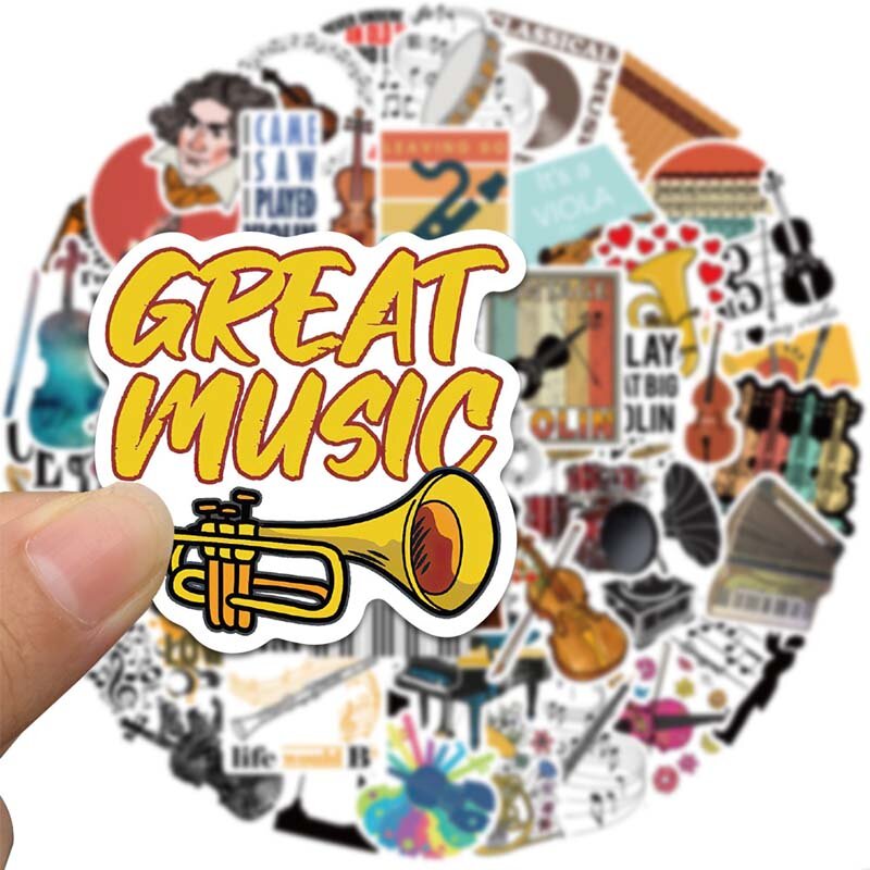 52Pcs Music Instrument Orchestra Pattern Graffiti Stickers Waterproof Logo Stickers for Motorcycle Cars Luggage