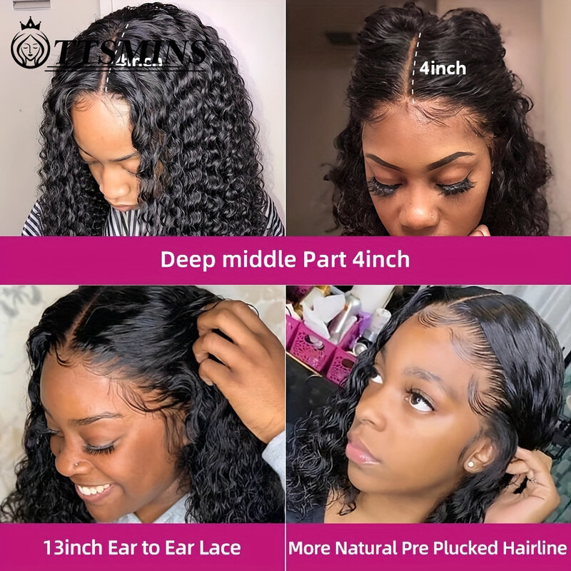 13x4 Loose Deep Wave Short Bob Lace Front Wig Human Hair Brazilian Invisible Lace Frontal Wigs Pre Plucked Curly Remy Hair 180%