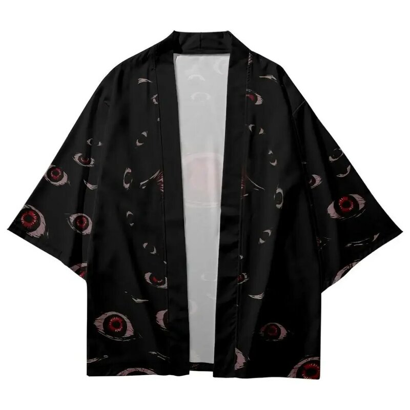 Kimono Tradisional Motif Mata Desain Baru 2023 Gaya Jepang Wanita Pria Pakaian Jalanan Kardigan Pantai Mode Cosplay Atasan Kemeja Haori