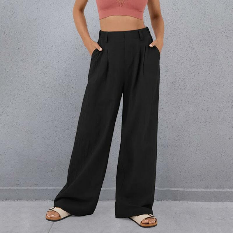 Wide-leg Pants Comfortable High Waist Wide Leg Women's Pants Soft Breathable Loose Fit Trousers For Wear Solid Color Full Length