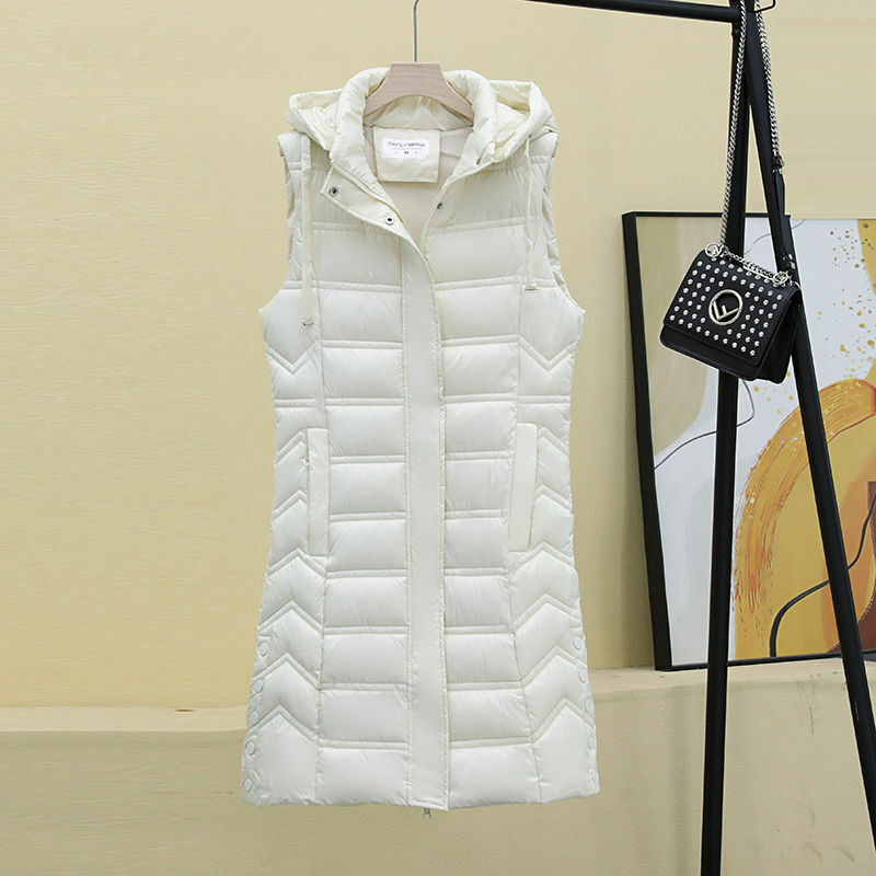 Chaleco de algodón de plumón para mujer, camiseta sin mangas ajustada con capucha para ocio, otoño e invierno, novedad