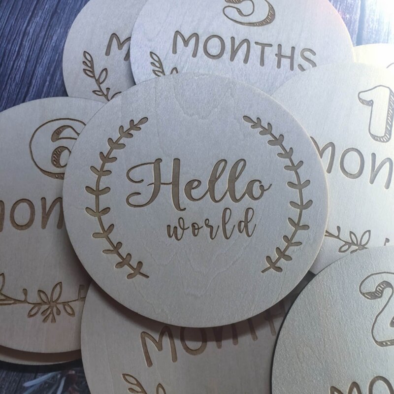 2 Pcs Newborn Monthly Growth Recording Cards Wooden Birth Commemorative Cards