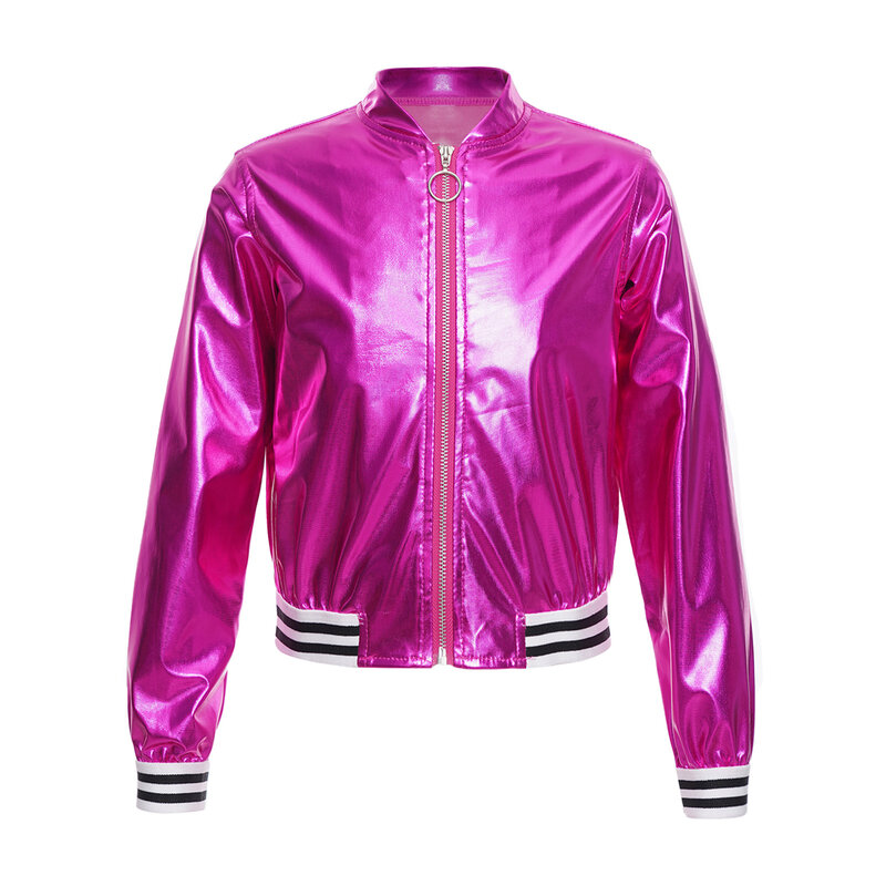 メタリック長袖子供用ジャケット,ダンスクラブ用のモダンなダンスクラブ用の流行のストリートコート