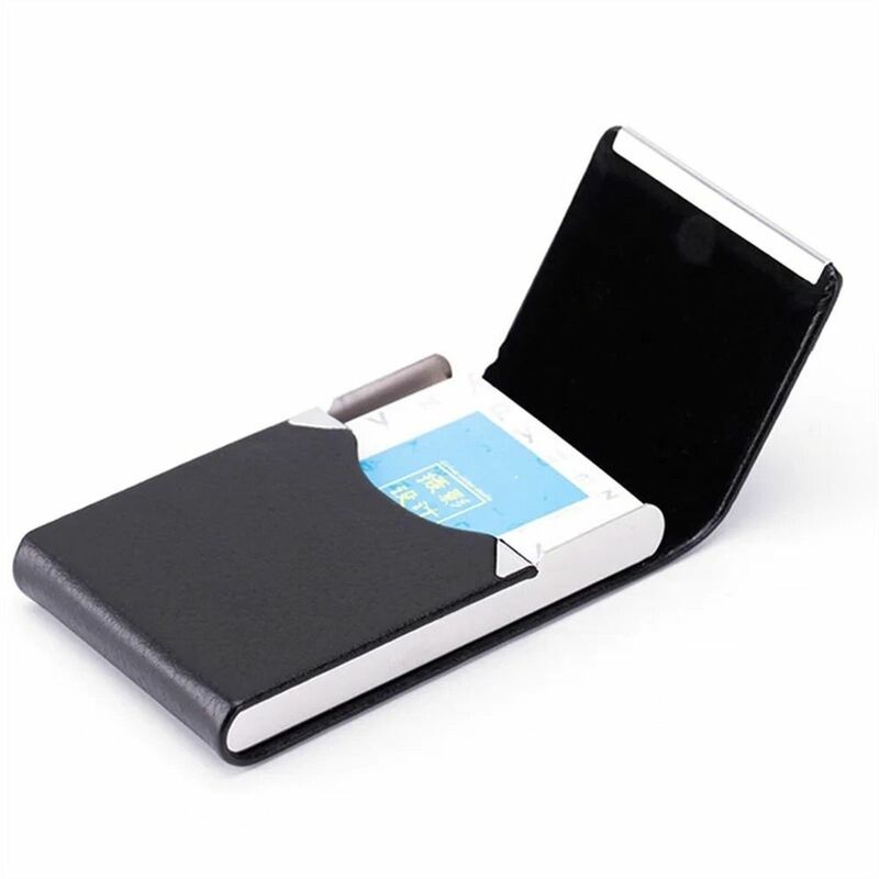 Porte-cartes de visite en cuir PU simple, étui d'identité en acier inoxydable, boîte à cartes de visite, cadeau de fournitures de bureau, mode, structure