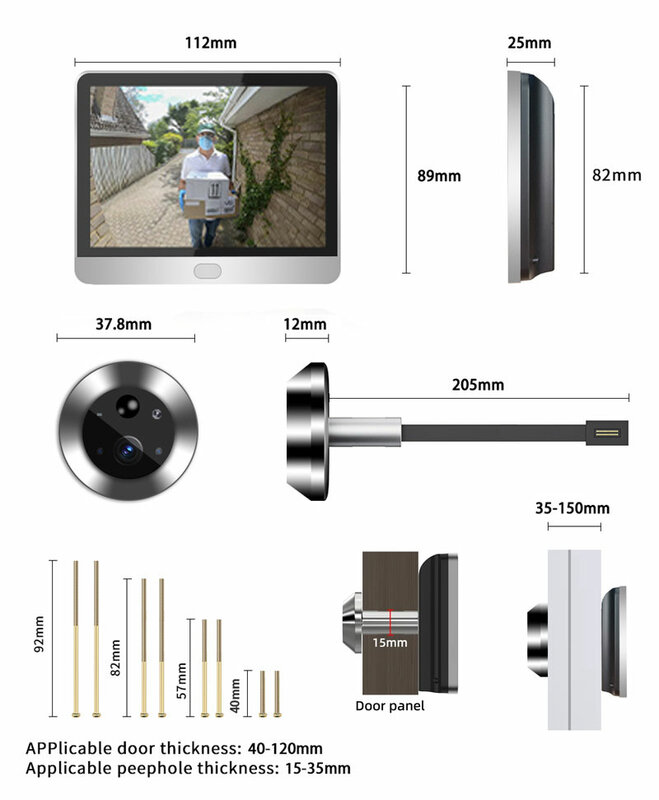 كاميرا ثقب عين لاسلكية للمنزل الذكي ، حماية أمنية من ثقب عين ، اتصال ليلي ، واي فاي ، لاسلكي ، IP ، 3MP ، شاشة ، Icam365