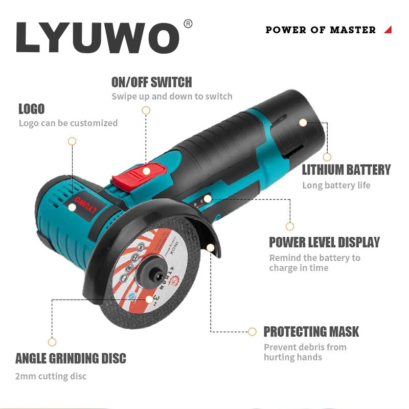 LYUWO-Micro Angle Grinder, moedor de enchimento para corte de diamante, ferramenta elétrica sem fio, 12V
