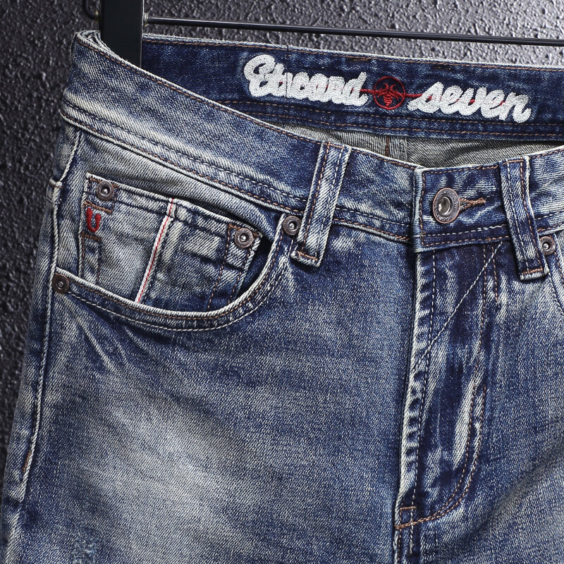 Mode Designer Heren Jeans Retro Blauw Hoge Kwaliteit Elastische Stretch Slim Fit Gescheurde Jeans Heren Vintage Casual Denim Broek Hombre