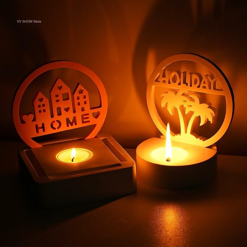 Soporte de vela con letras de vacaciones, molde de silicona de árbol de coco circular 3D, decoración creativa del hogar, Casa del alfabeto, soporte de cera de té
