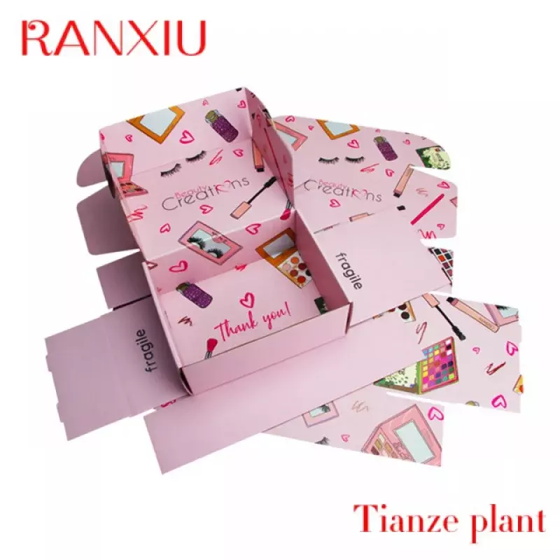 Caja de regalo plana rosa con logotipo personalizado, embalaje de cartón, papel plegable para ropa, zapatos y calzoncillos