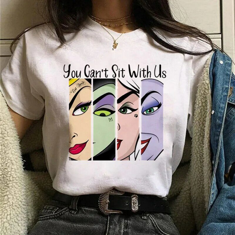 Leuke Cartoon Disney Villains Queen Print Womens T-shirt Straat Ademend Korte Mouw Mode Casual Kleding Zomer T-shirts