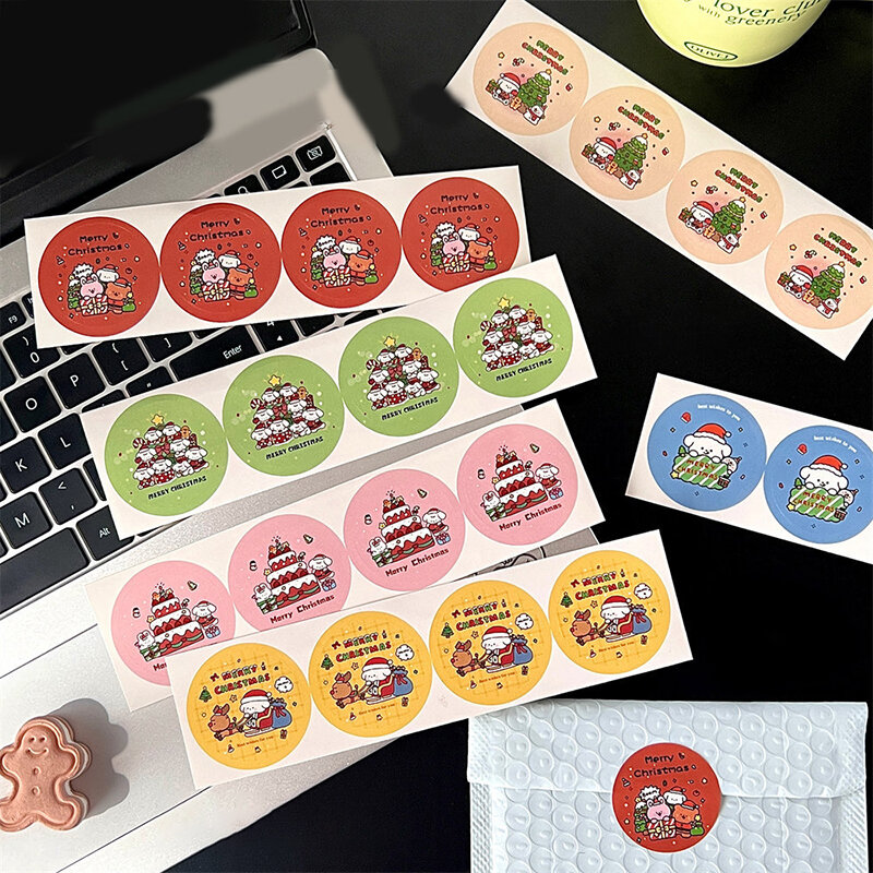 4 Stuks Vrolijke Kerst Decoratieve Stickers Voor Cadeautjes Inpakken Kerst Cartoon Hond Verzegeling Sticker Naam Label Stickers Decor