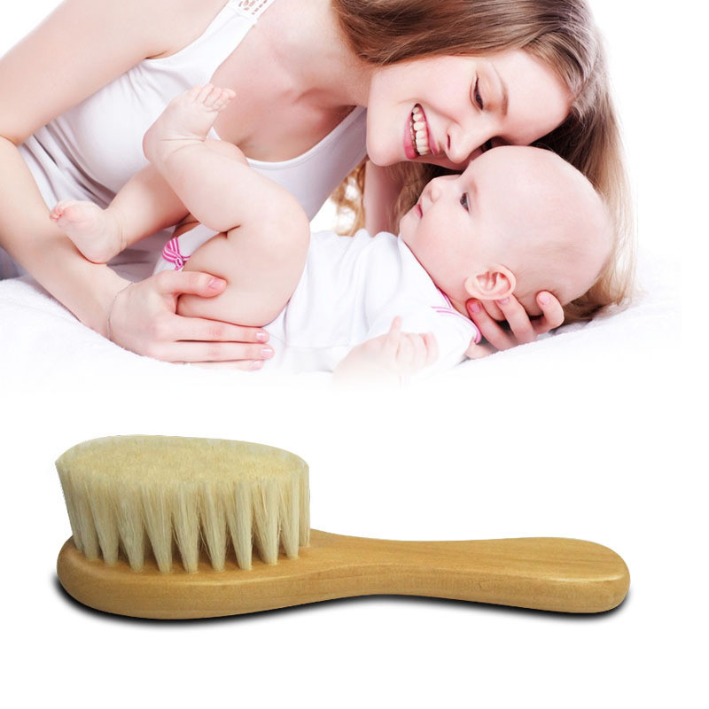 Cepillo de madera de lana Natural pura para bebé, peine para el pelo de recién nacido, masajeador de cabeza, nuevo