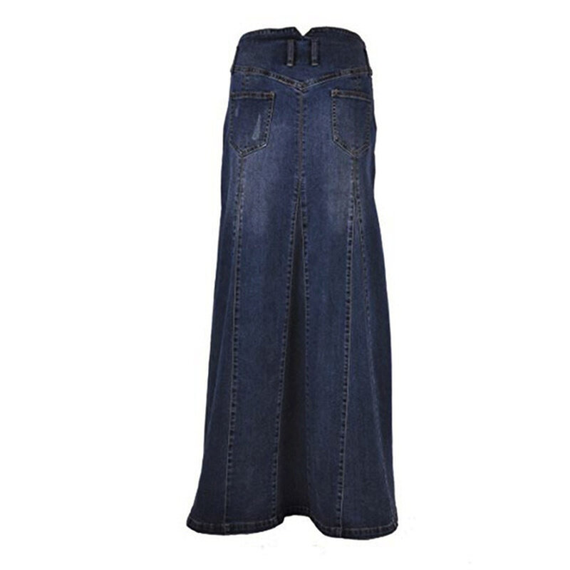 Женская джинсовая юбка в пол, модная женская длинная однобортная Свободная Повседневная джинсовая юбка с прострочкой, весна-осень