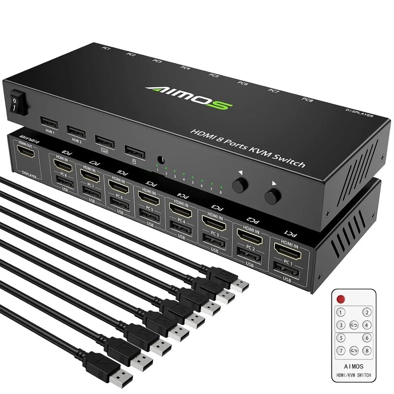 Переключатель AIMOS HDMI KVM, переключатель 8 в 1 Активный монитор Мышь Клавиатура HDMI переключатель 4K @ 30 Гц для ноутбука, ПК, PS4, Xbox