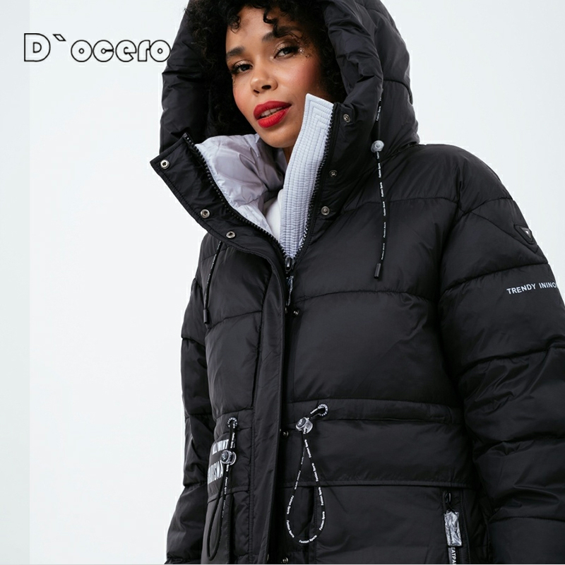 D`OCERO 2022 New Winter Jacket Women Casual Loose Thick Parkas Fashion Clothing Bright Colors Hooded Winter Coat Warm Outerwear