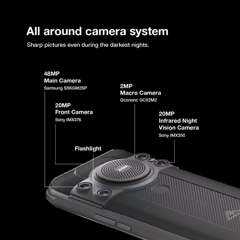 AGM-H5 Pro câmera impermeável à prova de choque, versão russa, processador MTK G85, 6 + 128G, 6.5 ", 48MP, 20MP, visão noturna