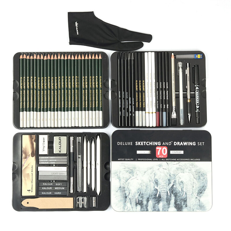 KALOUR 12/50/70Pcs Sketching ดินสอชุดไม้ชุดเครื่องมือดินสอ Graphite Charcoal Macaron สีพาสเทลดินสอ Art Supplies