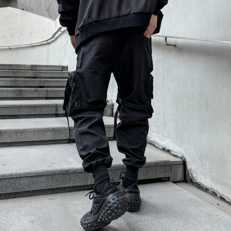 Брюки-карго мужские с несколькими карманами, спортивные штаны в стиле Харадзюку и панк, Джоггеры в стиле хип-хоп, брюки с лентой, Повседневная Уличная одежда