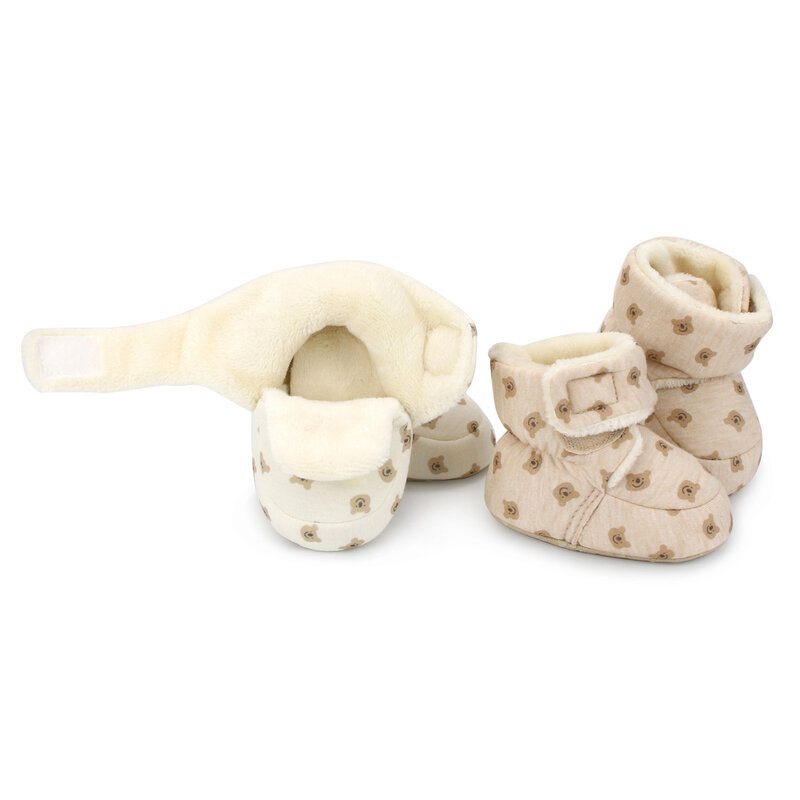 2023 Winter New Baby Bear Cotton Shoes with Cashmere Warm Non-slip 0-1 Year Old Baby Walking Shoes