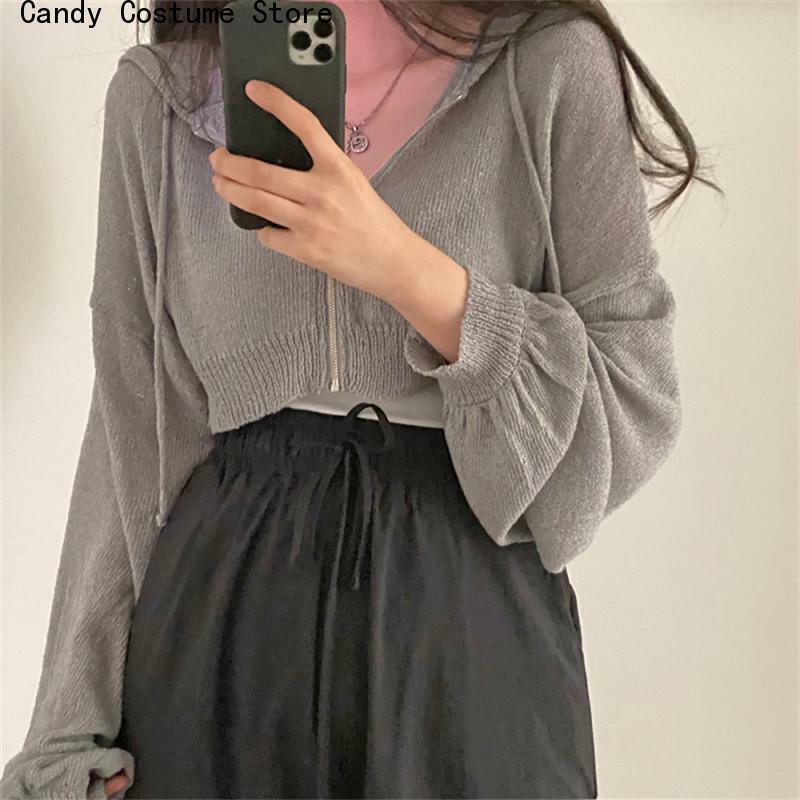 Alien Kitty New Arrival Hooded Cardigans Sweaters Femme Chic Short Coats Casual High Quality 2021 Autumn All Match Loose Tops
