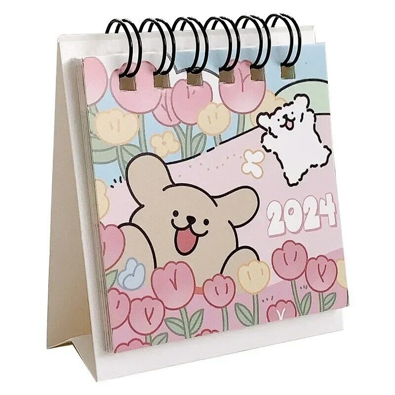 2024 Mini calendario Cute Cartoon Puppy Series calendario da tavolo piccolo calendario da tavolo portatile forniture per ufficio/studenti Kawaii
