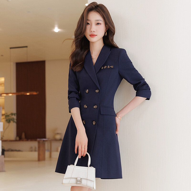 Blazers Women 2024 Fashion Casual Double Breasted Coats Office Ladies Long Sleeve Jacket Business Long Blazers Female Outerwear