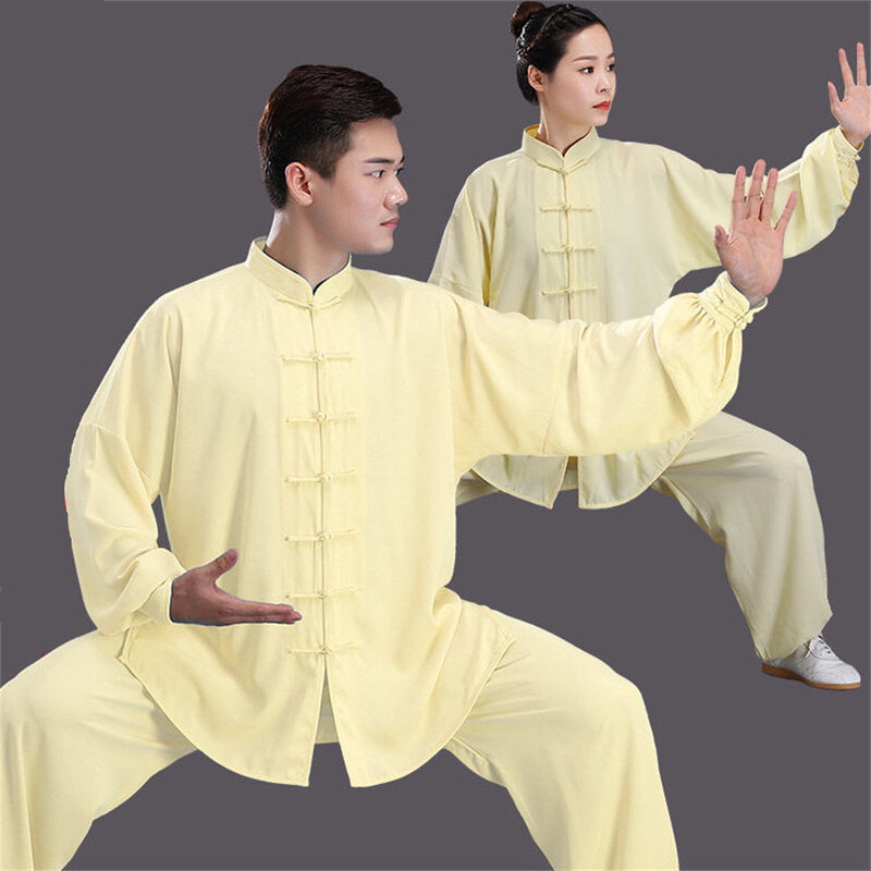 Setelan seragam Tai Chi Kung Fu, pakaian latihan nyaman longgar lengan panjang Wushu, kostum tradisional Tiongkok, Set seragam Tai Chi Fu, uniseks