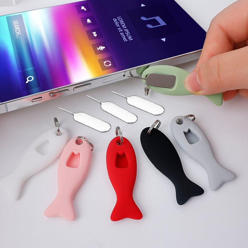 Portable SIM Card Removal Needle Pin Anti-lost Tray Charm Keychain Split Rings Phone SIM Card Storage Case Ejecter Tool Needles