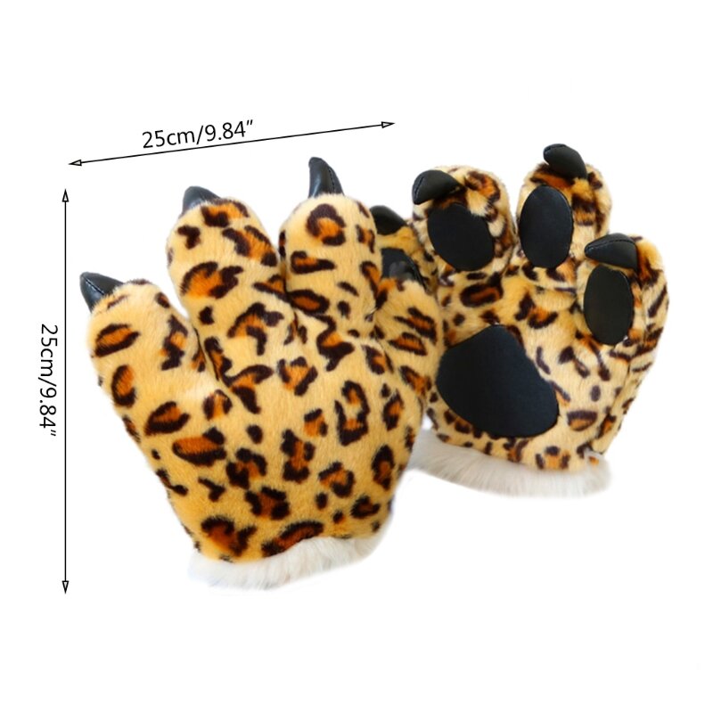 Adulto crianças simulação leopardo pata luvas pelúcia fofo animal brinquedos pelúcia acolchoado mão mais quente cosplay
